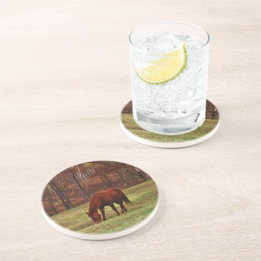 茶色の馬と森の端の白い鼻 コースター (側面)