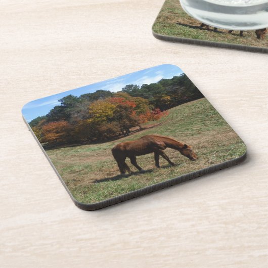 茶色の馬と秋の木 コースター (左側)