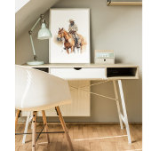 茶色の馬にも乗るカウボーイ、カスタマイズ可能 ポスター