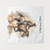 茶色の馬に乗るカウボーイ、カスタマイズ可能 タペストリー (正面(横))