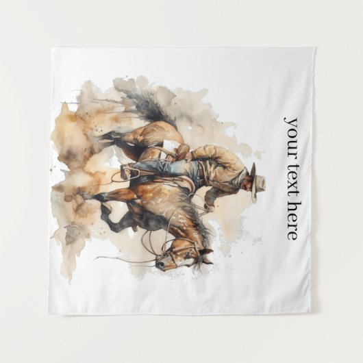 茶色の馬に乗るカウボーイ、カスタマイズ可能 タペストリー (正面(横))