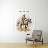 茶色の馬に乗るカウボーイ、カスタマイズ可能 タペストリー (インサイチュ)