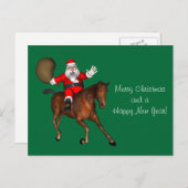 茶色の馬に乗るサンタクロース シーズンポストカード (正面/裏面)