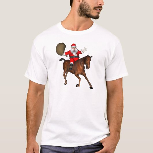 茶色の馬に乗るサンタクロース Tシャツ (正面)
