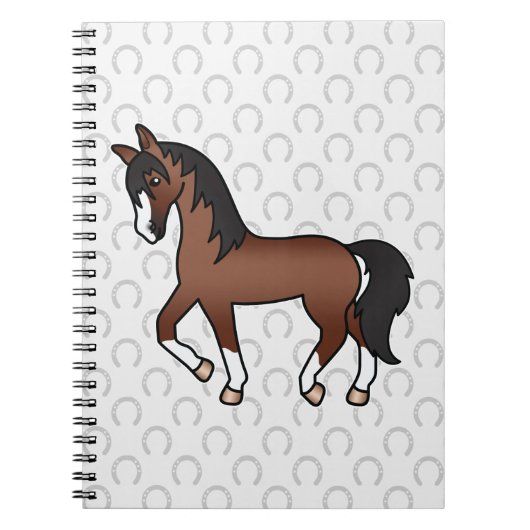 茶色の馬のトロットと馬蹄の模様 ノートブック (正面)