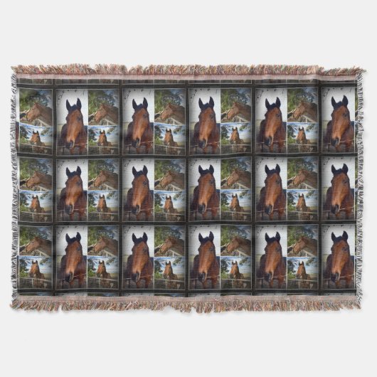 茶色の馬の写真コラージュ、ブランケット スローブランケット (正面)