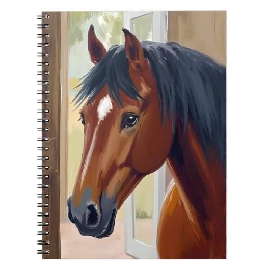 茶色の馬の水彩画 動物 カントリー バーン ノートブック (正面)