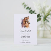 茶色の馬の頭のポートレート（水色） 案内ポストカード (スタンド正面)