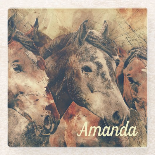 茶色の馬 ガラスコースター (正面)