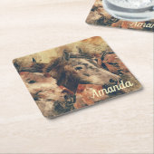 茶色の馬 スクエアペーパーコースター (アングル)