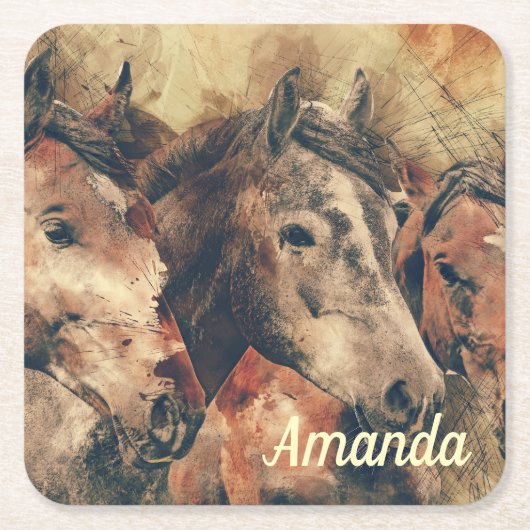 茶色の馬 スクエアペーパーコースター (正面)