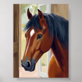 茶色の馬 水彩画 動物 田舎 農家 ポスター (正面)