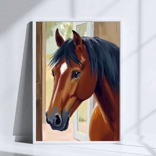 茶色の馬 水彩画 動物 田舎 農家 ポスター