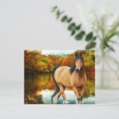 茶色の馬，花，木 ポストカード (スタンド正面)
