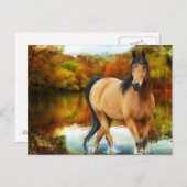 茶色の馬，花，木 ポストカード (正面/裏面)
