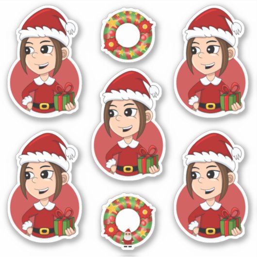 茶色の髪の可愛いクリスマス娘 シール (正面)