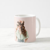 茶色の髪の女の子 ピーチボウ アイスクリームコーン コーヒーマグカップ (正面右)