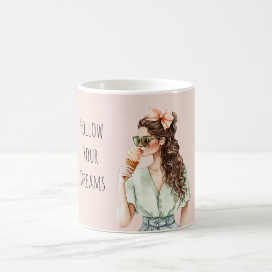 茶色の髪の女の子 ピーチボウ アイスクリームコーン コーヒーマグカップ (中央)
