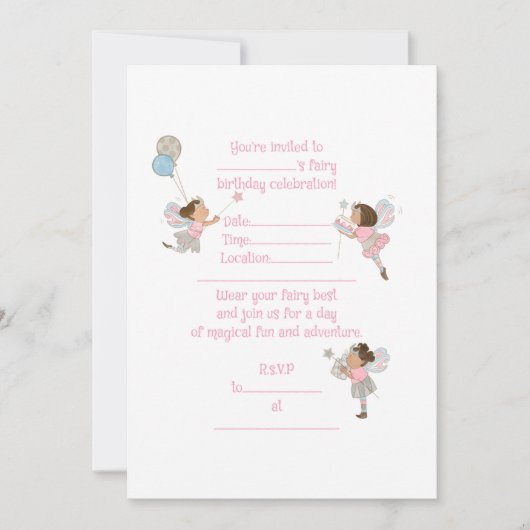 茶色の髪の妖精の誕生日招待状 招待状 (正面)