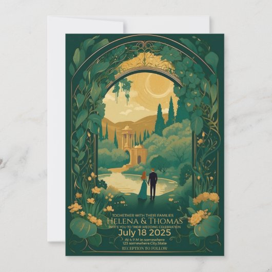 茶色の髪の花嫁と新郎 招待状 (正面)