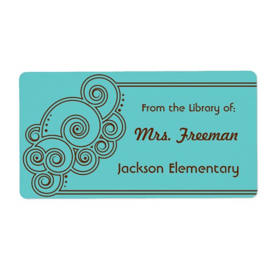 茶色の魅力的渦巻き蔵書票 ラベル (正面)