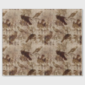 茶色の鳥と枝 ラッピングペーパー (フラット)