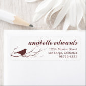 茶色の鳥オン枝モダンカスタム差出人住所 ラベル (インサイチュ)