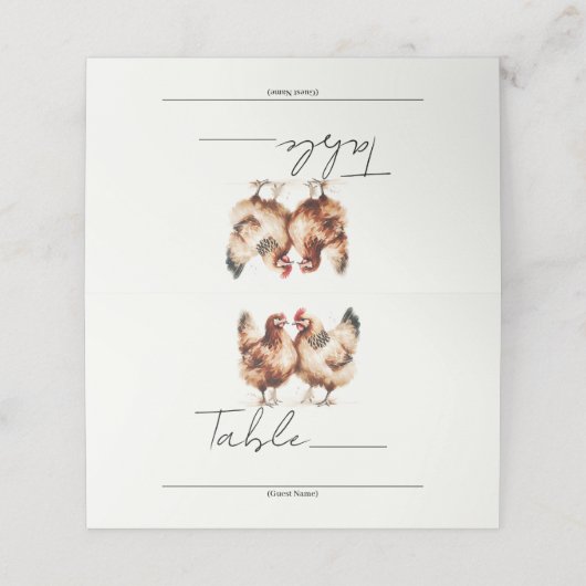 茶色の鶏の国の結婚式テーブル番号 プレイスカード (外部開封)