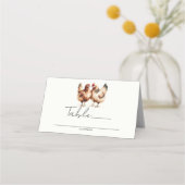 茶色の鶏の国の結婚式テーブル番号 プレイスカード (正面)