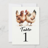 茶色の鶏の国の結婚式テーブル番号 招待状 (正面)