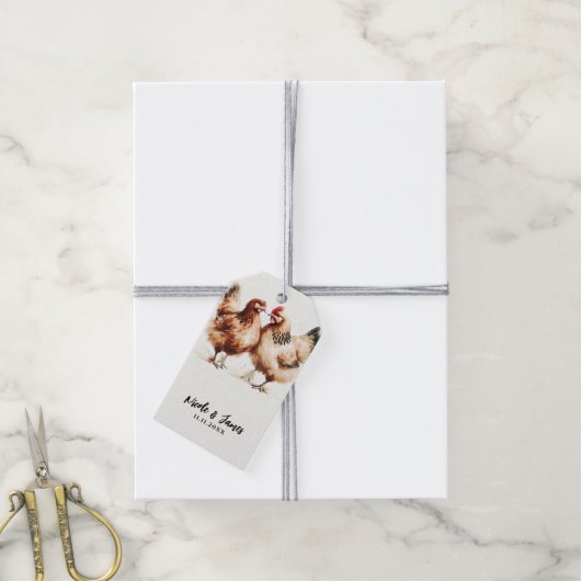 茶色の鶏の水の色素朴結婚の ギフトタグ (より糸付き)