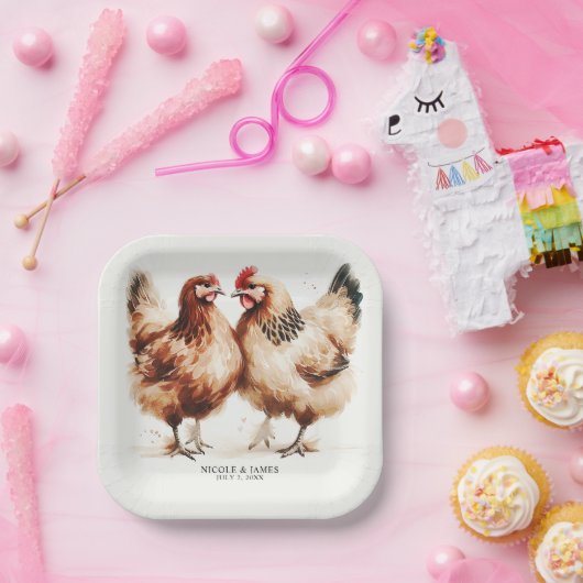 茶色の鶏の水の色素朴結婚の ペーパープレート (パーティー)