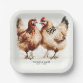 茶色の鶏の水の色素朴結婚の ペーパープレート (正面)