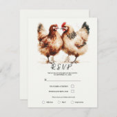 茶色の鶏の水の色素朴結婚の 招待状 (正面/裏面)
