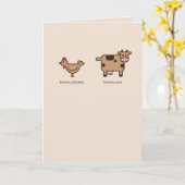 茶色の鶏、茶色の牛の誕生日グリーティングカード カード (黄色い花)