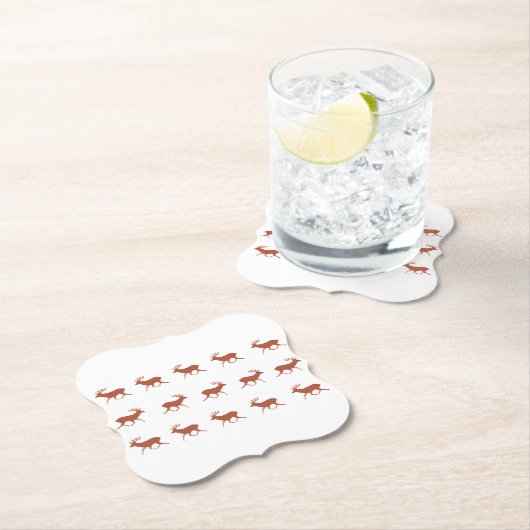 茶色の鹿が歩くお祭り柄 ペーパーコースター (インサイチュ)