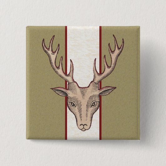 茶色の鹿ヘッドブラックエッチド顔のストライプ 缶バッジ (正面)