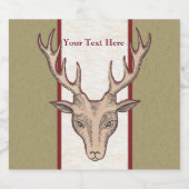 茶色の鹿ヘッドブラックエッチング顔大〔雄ジカの〕枝角 ビールラベル (シングルラベル)