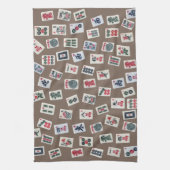 茶色の麻雀タイル(記号) キッチンタオル (縦)