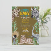 茶色の黄色のサファリジャングル動物のベビーシャワー 招待状 (スタンド正面)