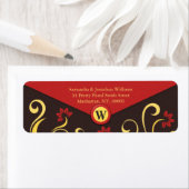 茶色の黄色のフローラ渦巻き差出人住所ラベル ラベル (インサイチュ)