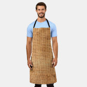 茶色の黄麻布の背景または袋布 エプロン (着用した状態)