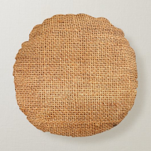 茶色の黄麻布の背景または袋布 ラウンドクッション (正面)