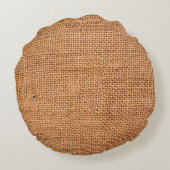 茶色の黄麻布の背景または袋布 ラウンドクッション (裏面)