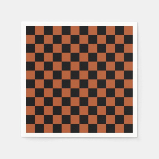 茶色の黒いチェッ市松模様にクパターン スタンダードカクテルナプキン (正面)