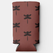 茶色の黒いトンボのスケッチパターン スリム缶クーラー (正面)