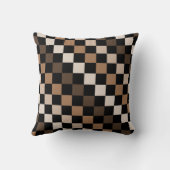 茶色の黒い市松模様にギンガム模様 クッション (裏面)