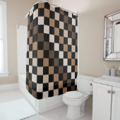 茶色の黒い市松模様にギンガム模様 シャワーカーテン (インサイチュ)