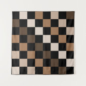 茶色の黒い市松模様にギンガム模様 タペストリー (正面(横))