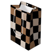 茶色の黒い市松模様にギンガム模様 ミディアムペーパーバッグ (正面アングル)